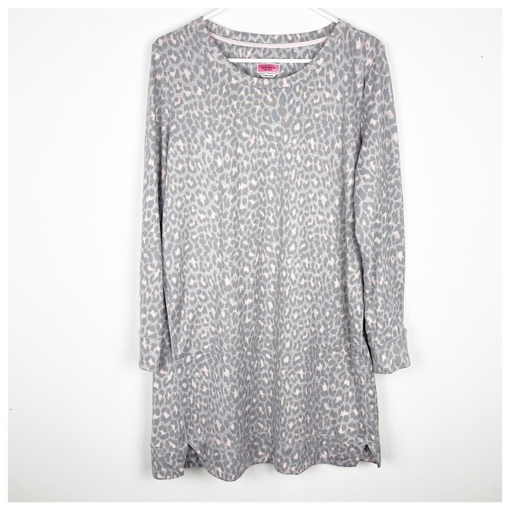 Women's Grey Leopard Print Long Sleeve Sleep Tunic